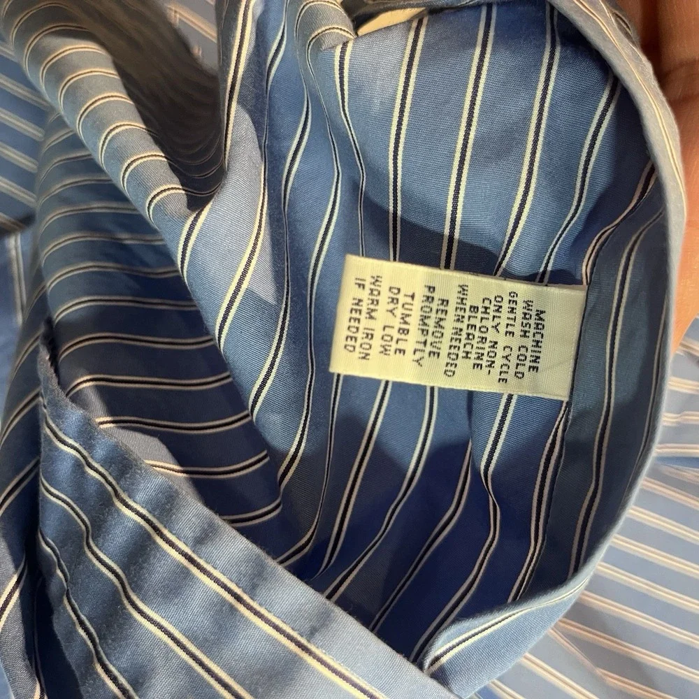 Ralph Lauren Shirt Mens 17 34/35 Blue Striped Classic Fit Button Up Long Sleeves